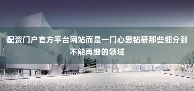 配资门户官方平台网站而是一门心思钻研那些细分到不能再细的领域